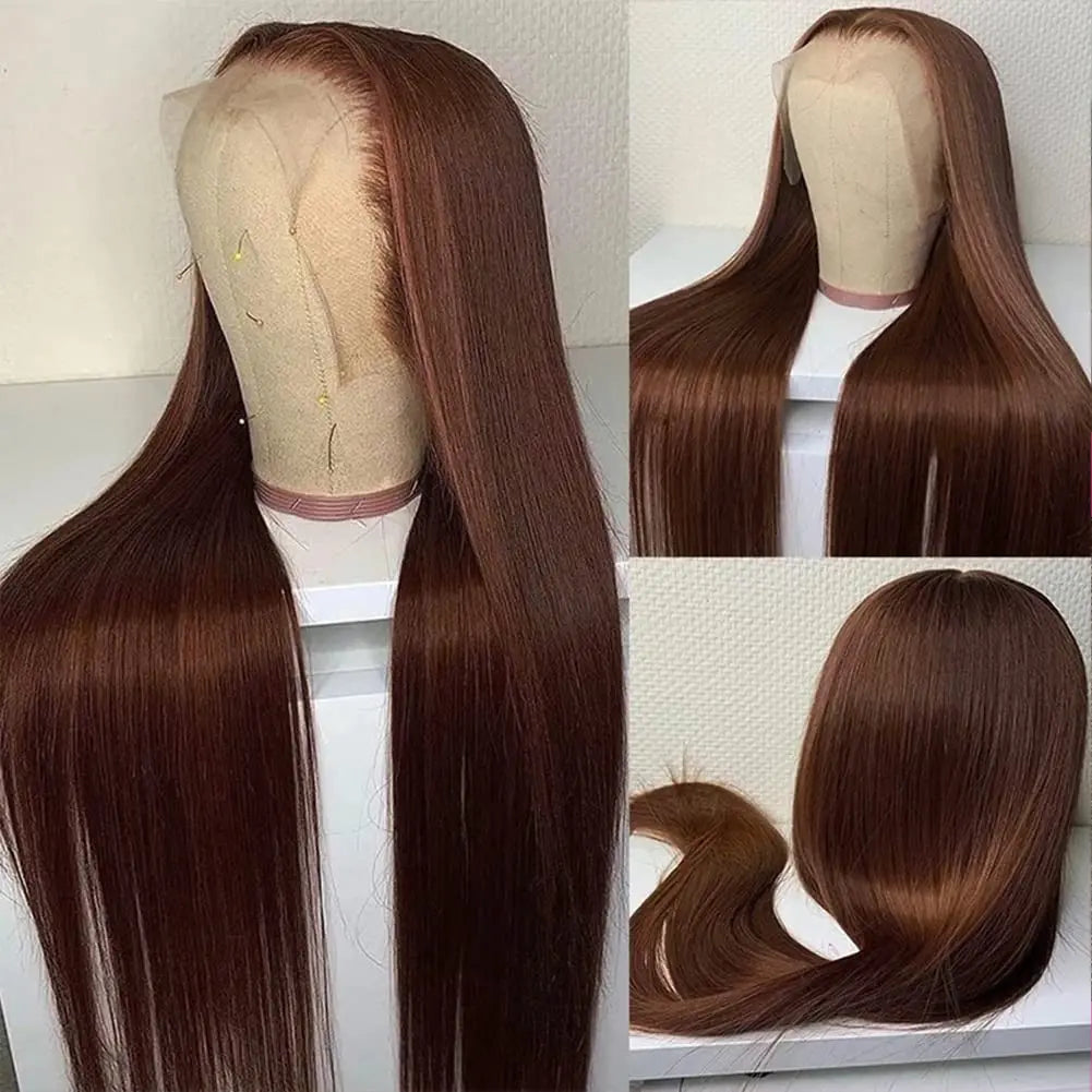 Perruque Lace Front HD Chocolat Brun Os Lisse 13x4 13x6, 38 pouces, Cheveux Humains Pré-épilés, Couleur #4