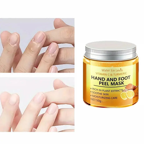 Masque à la cire pour les mains et les pieds à la vitamine C et au curcuma : adoucit la peau, nettoie en douceur et illumine le teint.