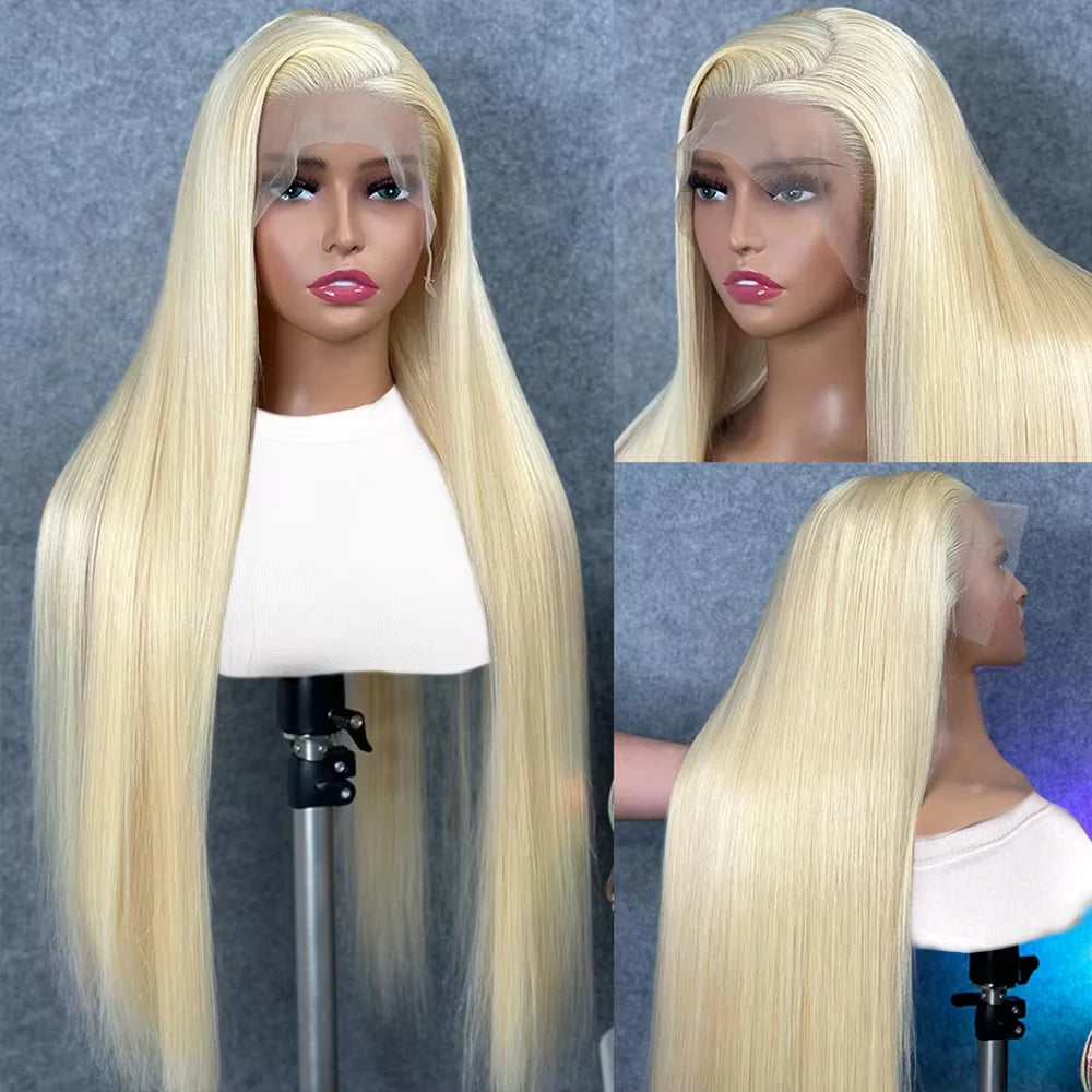 Perruque en cheveux humains blonds raides, transparente HD 613, avec lace front 13x4 ou 13x6, style brésilien, pré-épilée.