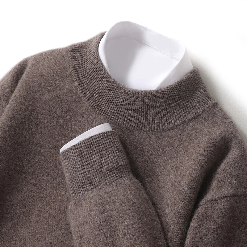 Pull 100 % laine mérinos pour femme, grande taille jusqu'à 5XL, col demi-lune, maille ample, manches longues, finitions cachemire.