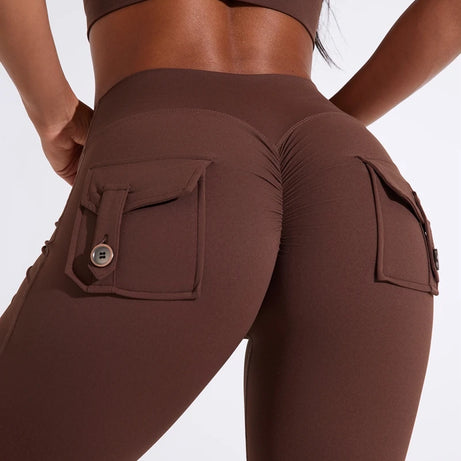 Pantalon de yoga taille haute à poches pour femme DIAS FIT JOY, effet push-up, séchage rapide, idéal pour la course, le sport et la salle de gym.