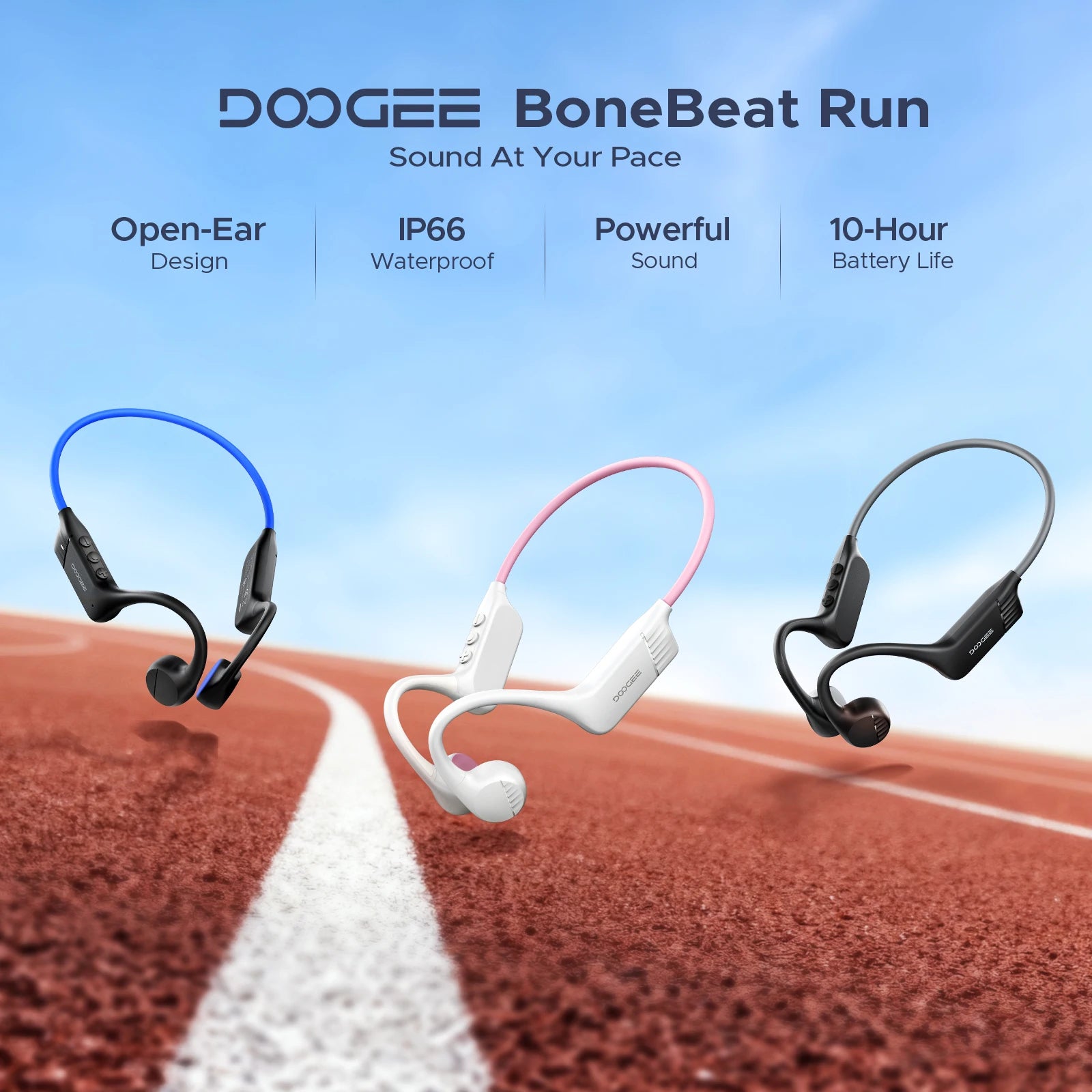 Écouteurs intra-auriculaires à conduction osseuse DOOGEE BoneBeat Run, sans fil, Bluetooth 5.4, étanches, pour la musique et les appels sportifs en extérieur
