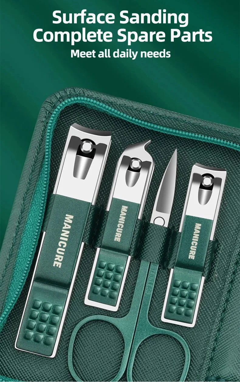 Kit de manucure et pédicure professionnel 6/9 pièces en acier inoxydable avec coupe-ongles et étui de voyage.