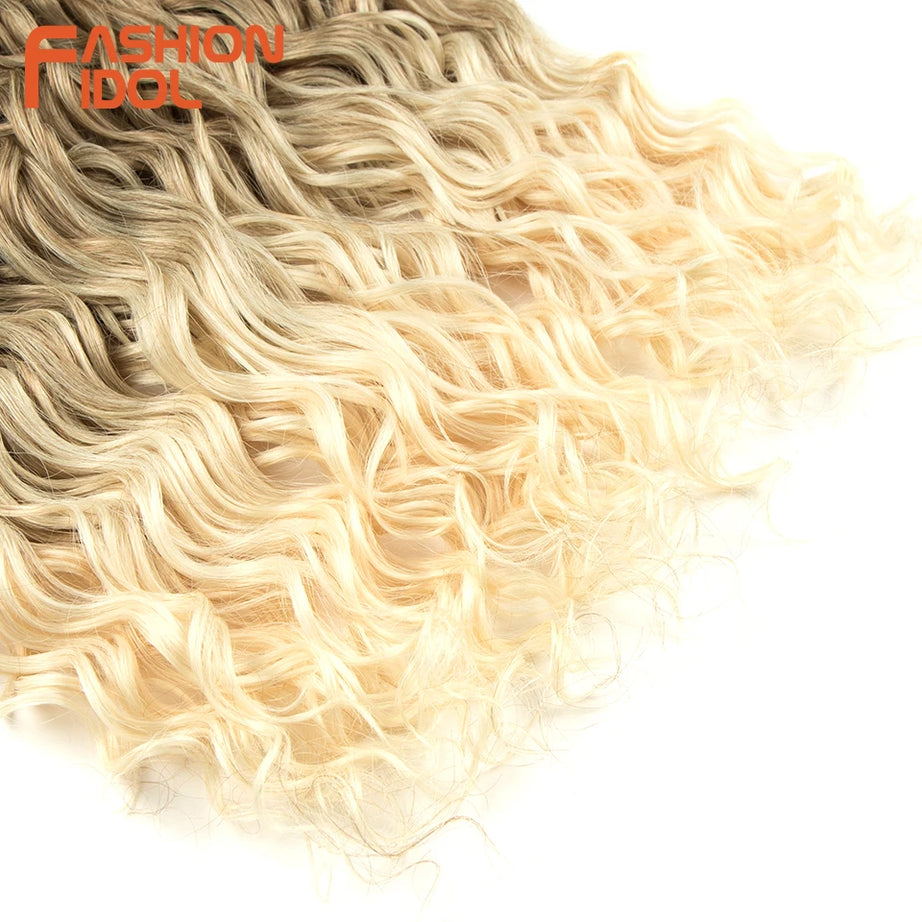 Extensions de cheveux bouclés FASHION IDOL, ondulations profondes, torsades, 50 cm, blond ombré, crochet synthétique.