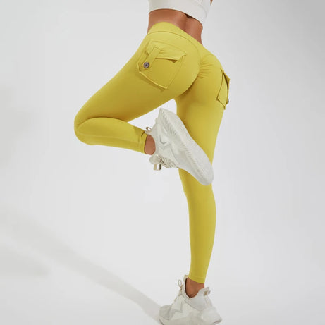 Pantalon de yoga en nylon DIAS FIT JOY, avec poches arrière, effet push-up, respirant et sans coutures apparentes.
