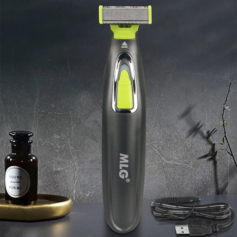 Rasoir électrique MLG pour hommes et femmes, portable, pour le corps entier, avec lame en T et port USB, idéal pour la barbe et les aisselles. Lavable.