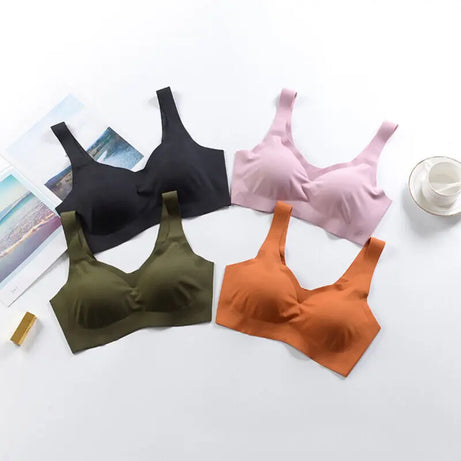 Soutien-gorge sans coutures en soie glacée pour femme (collection 2024), coussinets amovibles, effet push-up, brassière de yoga respirante, sans armatures.