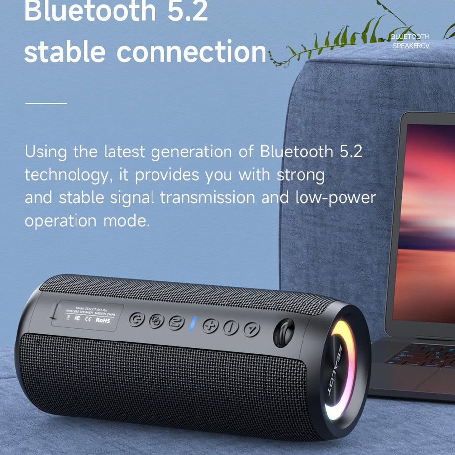 Enceinte Bluetooth haute puissance ZEALOT-S51PRO 40 W, basses stéréo 3D, portable et étanche IPX5, compatible TWS.