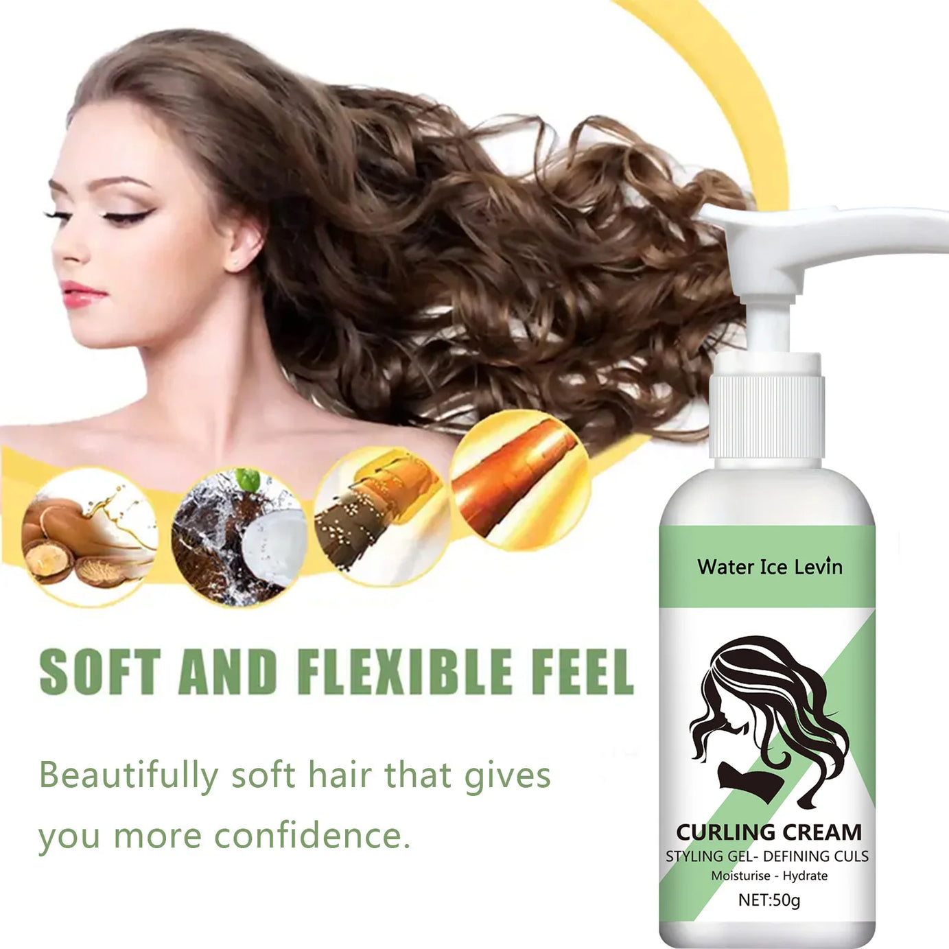 Crème coiffante pour cheveux bouclés, formule hydratante et lissante, améliore l'élasticité et la brillance des cheveux bouclés, facile à coiffer