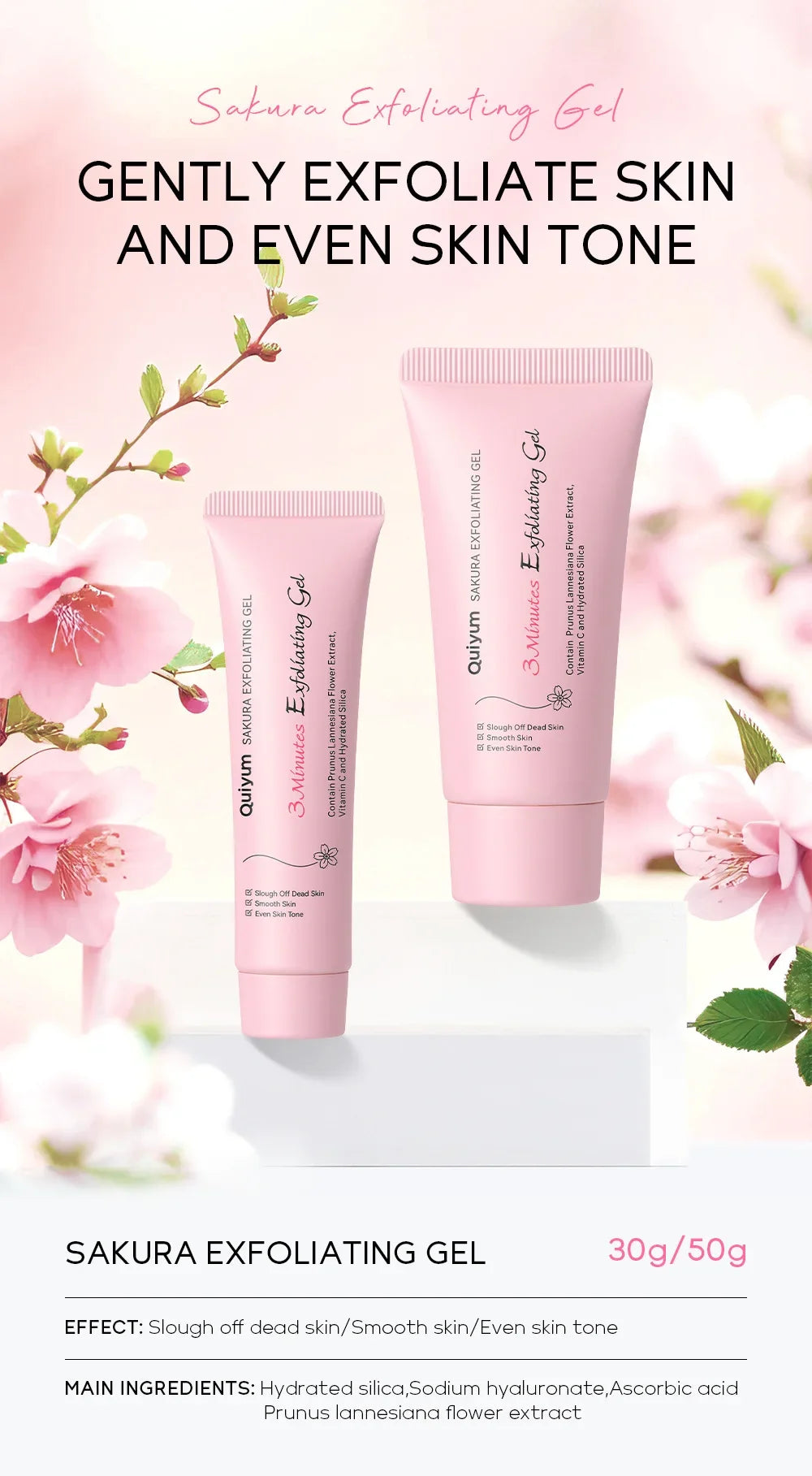 Gel exfoliant Sakura pour le visage, gommage hydratant et nourrissant réparateur, soin beauté 30 g/50 g