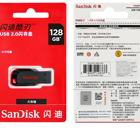 Clé USB SanDisk Cruzer Blade originale 16 Go, 32 Go, 64 Go, 128 Go, disque de stockage USB portable pour ordinateur