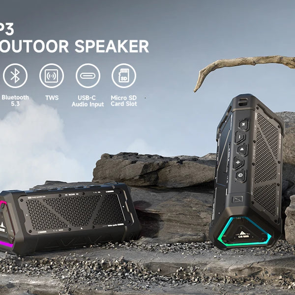 MLOVE P3 Outdoor Bluetooth Speaker, 40W Output Power Bluetooth 5.3 Speaker ,Stereo Sound IPX7 Waterproof,Micro SD Card,RGB Light