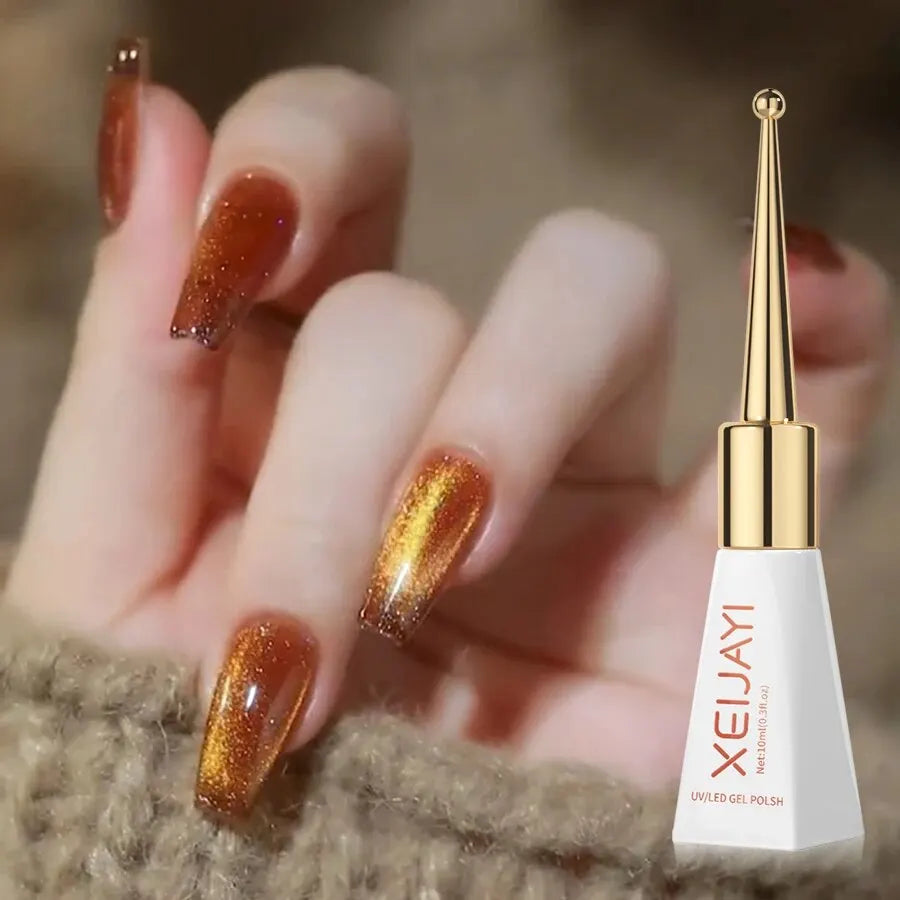 Vernis à ongles gel holographique à paillettes effet miroir blanc porcelaine, effet œil de chat, 10 ml, effet galactique magnétique, à dissoudre sous une lampe UV LED.