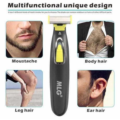 Rasoir électrique MLG pour hommes et femmes, portable, pour le corps entier, avec lame en T et port USB, idéal pour la barbe et les aisselles. Lavable.