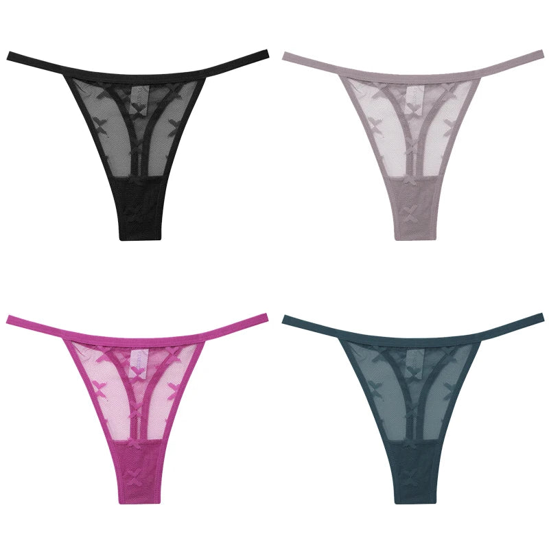 Lot de 4 culottes bikini en dentelle pour femme, strings sexy, tailles S à XL, sous-vêtements confortables dos nageur, lingerie sexy 2022