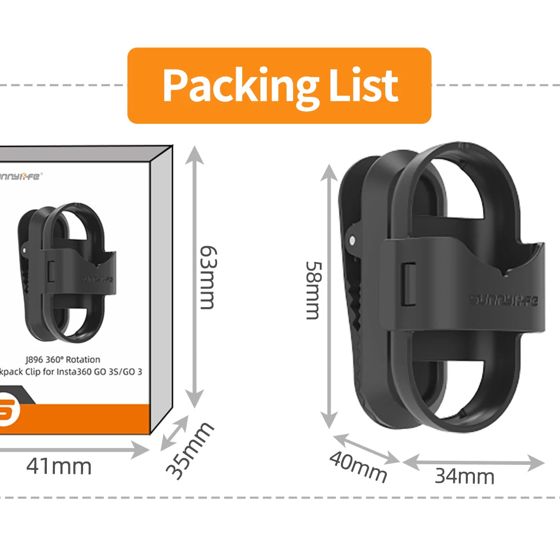 Support de fixation pour sac à dos avec clip de suspension rotatif à 360° pour caméra sportive Insta360 Go 3S/Go 3. Accessoires pour caméra Insta360 Go 3S.