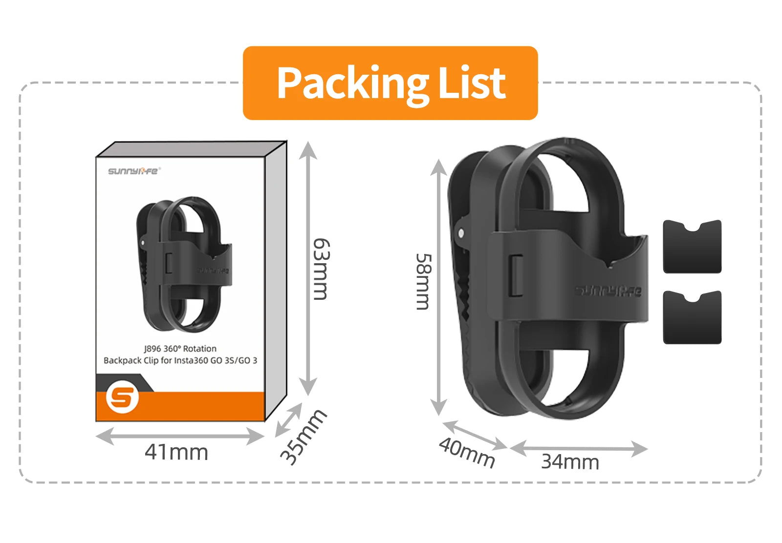 Support de fixation pour sac à dos avec clip de suspension rotatif à 360° pour caméra sportive Insta360 Go 3S/Go 3. Accessoires pour caméra Insta360 Go 3S.