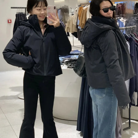 ETJ Automne/Hiver 2025 Nouvelle veste courte femme en coton épais chaud et imperméable à capuche, imitation coupe-vent, manteau d'extérieur 4749703