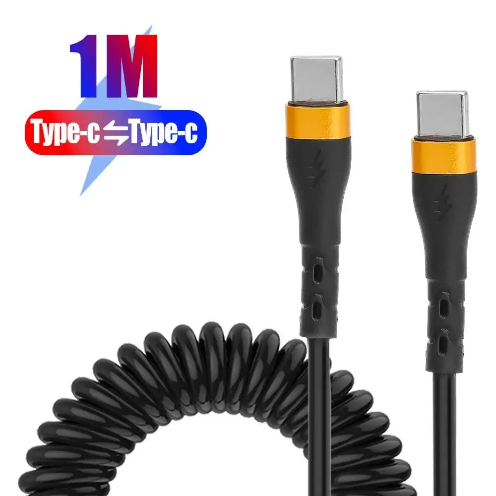 PD 120W Quick Charging Dual Type C Spring Cables For IPhone 15 Huawei Realme Type C To Type C Retractable Fast Charge Data Cord