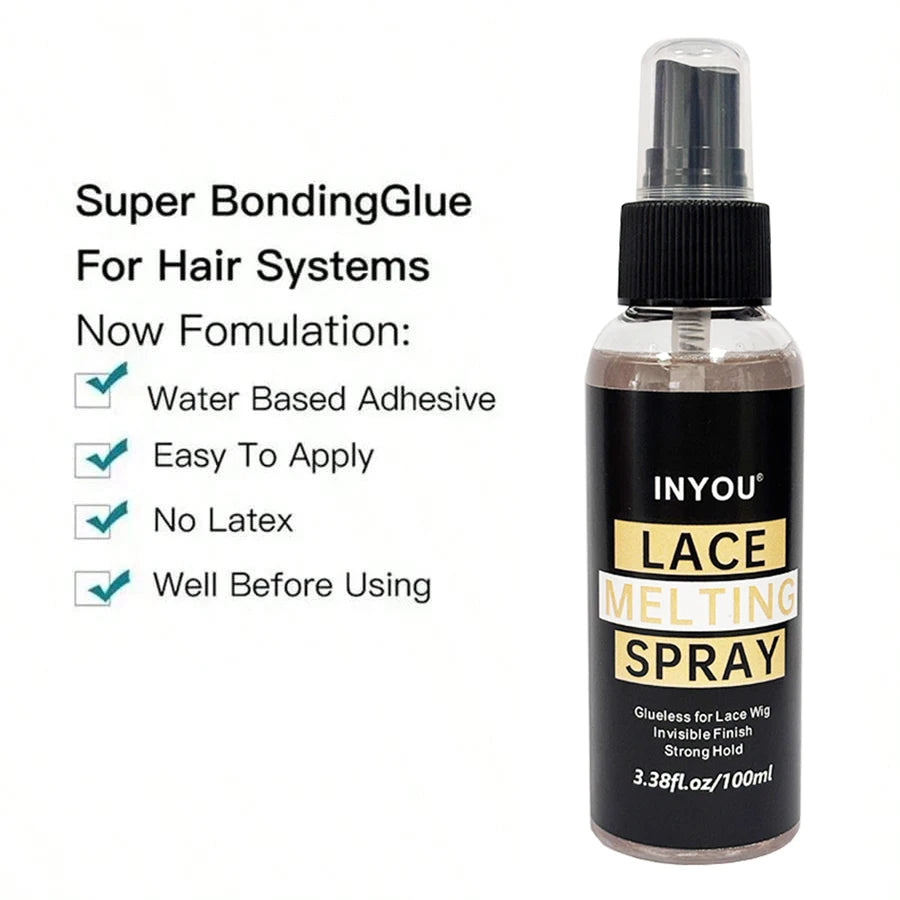 Spray fixateur pour perruques Lace Front 100 ml, effet fondant et naturel. Colle forte effet fondu.