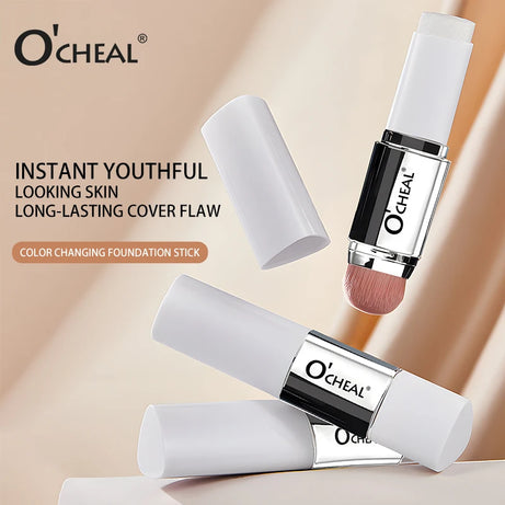 Fond de teint stick thermosensible O'CHEAL, couvrance du visage, imperfections et pores, double embout, fini mat.