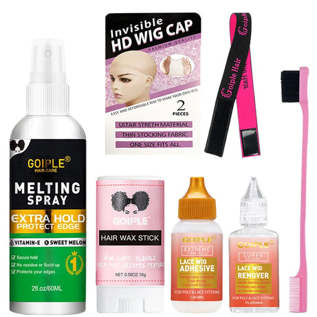 GOIPLE Lace Wig Melting Spray Toupee Adhesives Wig Frontal Closure Synthetic Hair Forehead Closure Glue with Styling Accessories