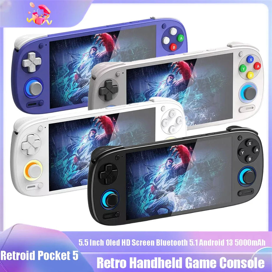 Console de jeux portable Retroid Pocket 5 SD865, écran OLED HD 5,5 pouces, Bluetooth 5.1, Android 13, batterie 5000 mAh, lecteur de jeux vidéo rétro
