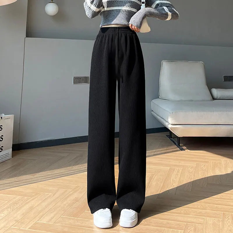 Pantalones anchos de felpa para mujer, de invierno, cintura alta, largos, holgados e informales.