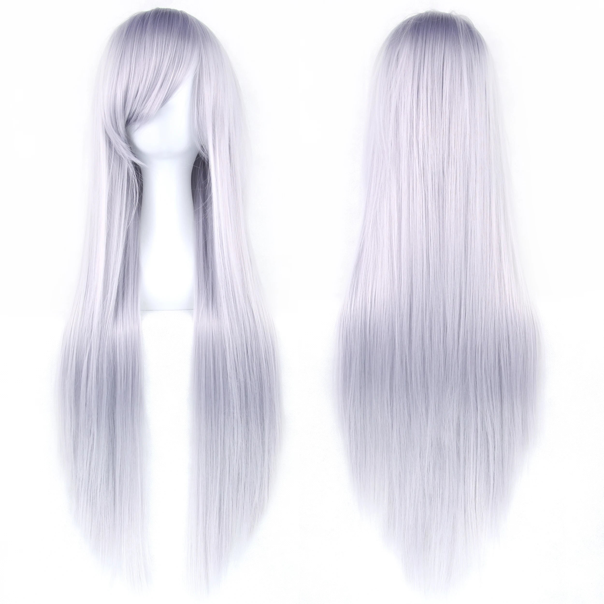 Perruque synthétique Soowee de 80 cm de long, blanche et violette, idéale pour le cosplay, les fêtes et les coiffures noires. Cheveux raides. Postiche pour femme.