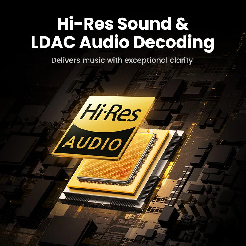 Écouteurs sans fil Bluetooth UGREEN Max5c avec réduction de bruit active ANC 43 dB, audio spatial haute résolution LDAC 75 Hz.
