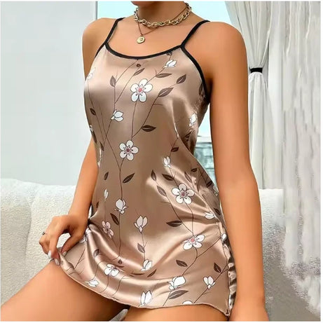 Vêtements de nuit pour femmes, vêtements d'intérieur, nuisette sexy noire à imprimé floral, chemises de nuit en soie, chemises de nuit pour femmes