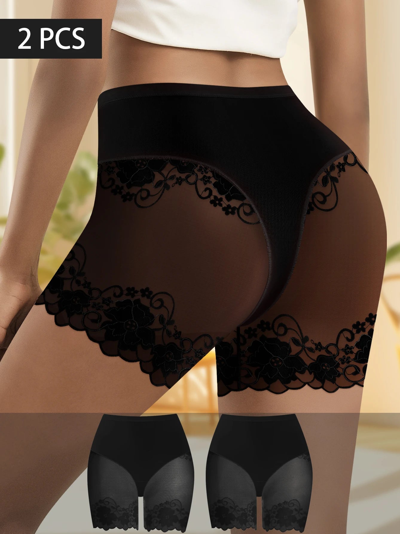 Lot de 2 culottes shorty transparentes pour femmes - Confortables, taille mi-haute, respirantes, ne roulent pas, idéales pour les soirées en amoureux et au quotidien