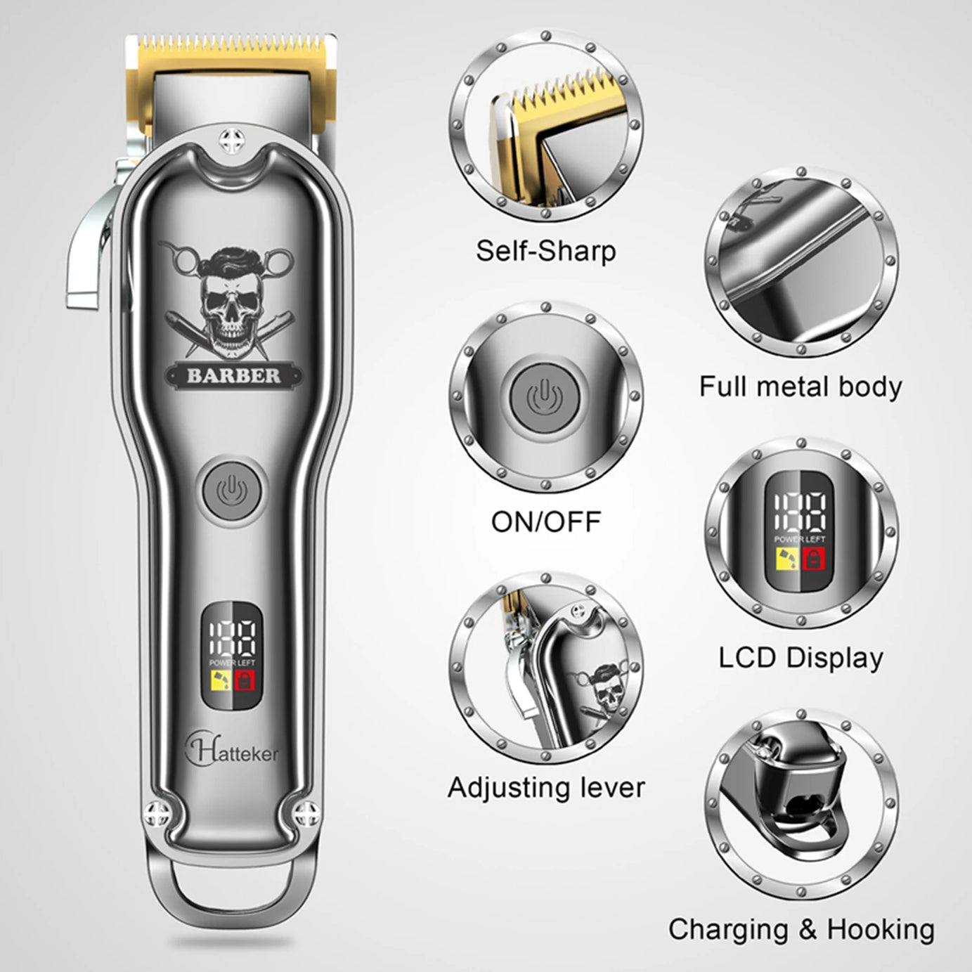 Tondeuse à cheveux professionnelle HATTEKER, tondeuse à barbe, tondeuse électrique sans fil rechargeable par USB pour hommes