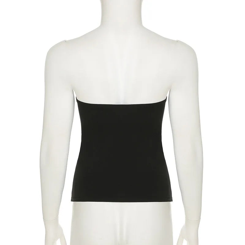 Débardeur noir sans bretelles à imprimé gothique pour femme, coupe skinny, court, style décontracté chic estival, streetwear Y2K, basique