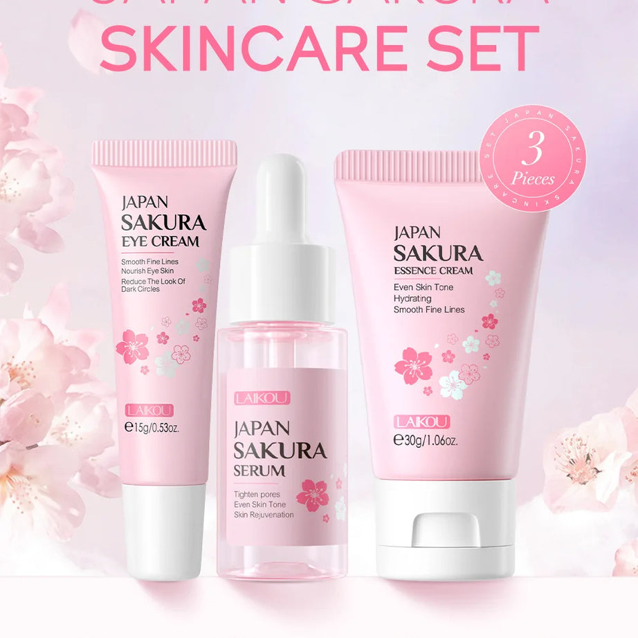 3pcs/set LAIKOU Vitamin C 24K Golden Sakura Skin Care Sets Face Cream Serum Eye Cream Moisturizing Anti Wrinkles Face Care Kit