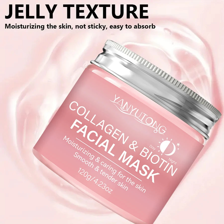 Masque peeling au collagène, Masque enveloppant au collagène et à la biotine jour et nuit, Hydratation intense, Crème masque de nuit.