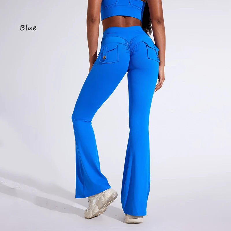 Pantalon de yoga taille haute à poches pour femme DIAS FIT JOY, effet push-up, séchage rapide, idéal pour la course, le sport et la salle de gym.