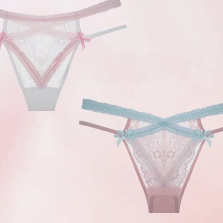 Culotte sexy pour femme SP&CITY, taille basse, avec nœud transparent et entrejambe en coton doux et fin, ornée de dentelle et de bandes croisées.
