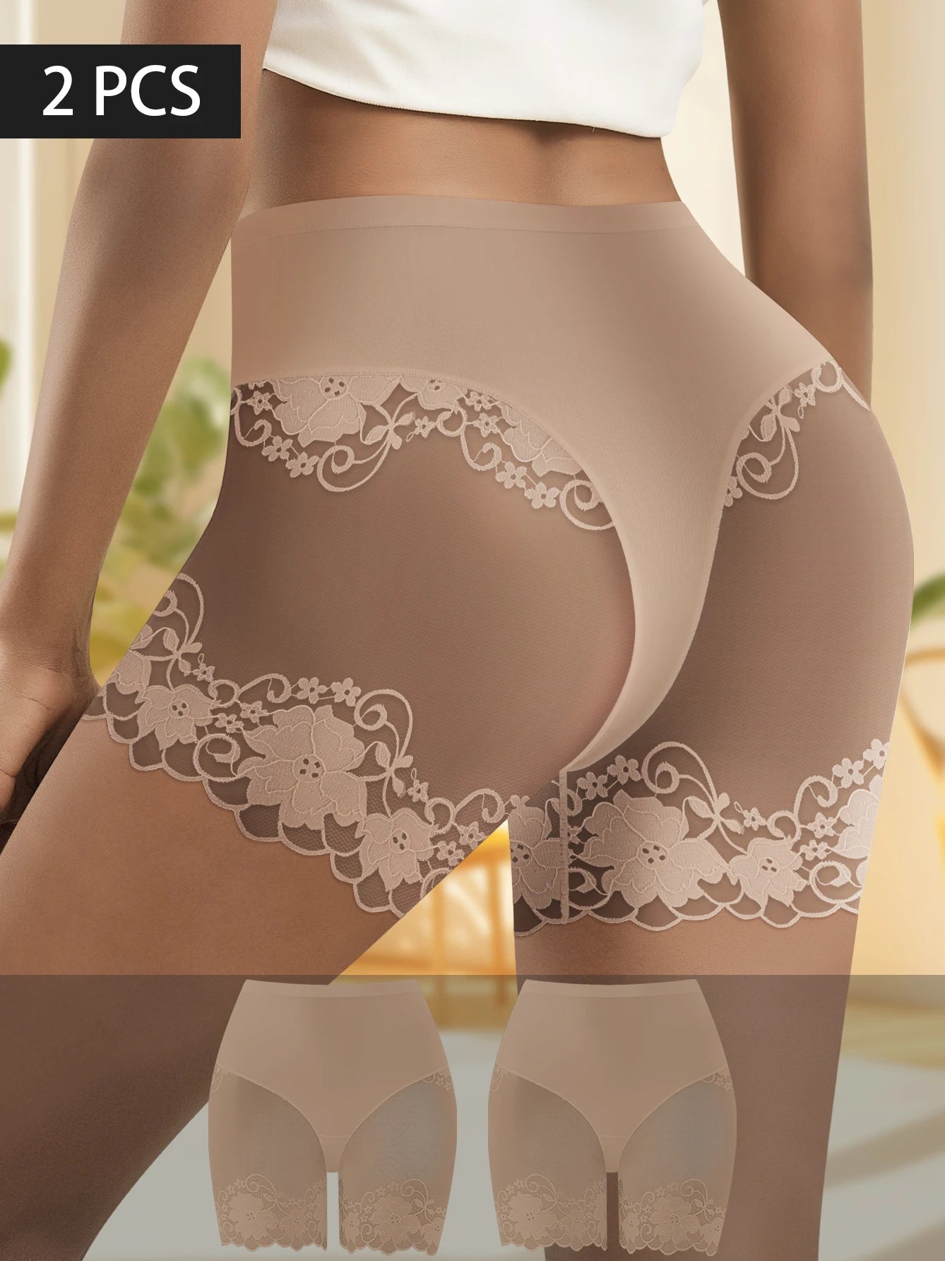 Lot de 2 culottes shorty transparentes pour femmes - Confortables, taille mi-haute, respirantes, ne roulent pas, idéales pour les soirées en amoureux et au quotidien