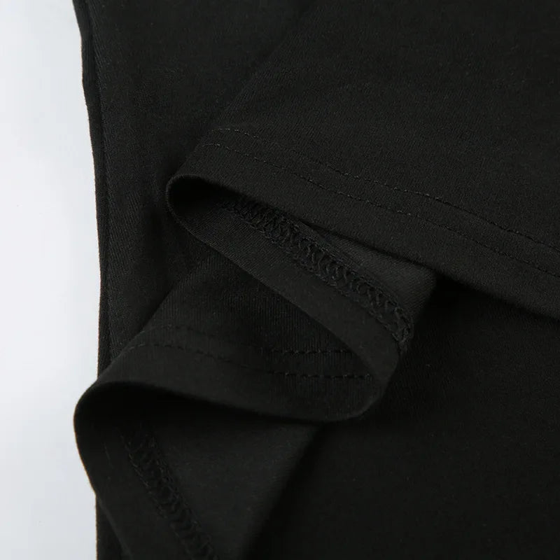 Débardeur noir sans bretelles à imprimé gothique pour femme, coupe skinny, court, style décontracté chic estival, streetwear Y2K, basique