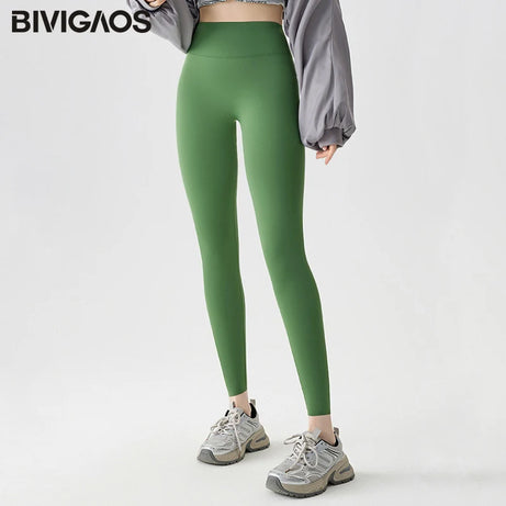Leggings de sport et de fitness BIVIGAOS Printemps-Été, colorés, sans coutures, effet peau de requin, fins, élastiques et moulants.