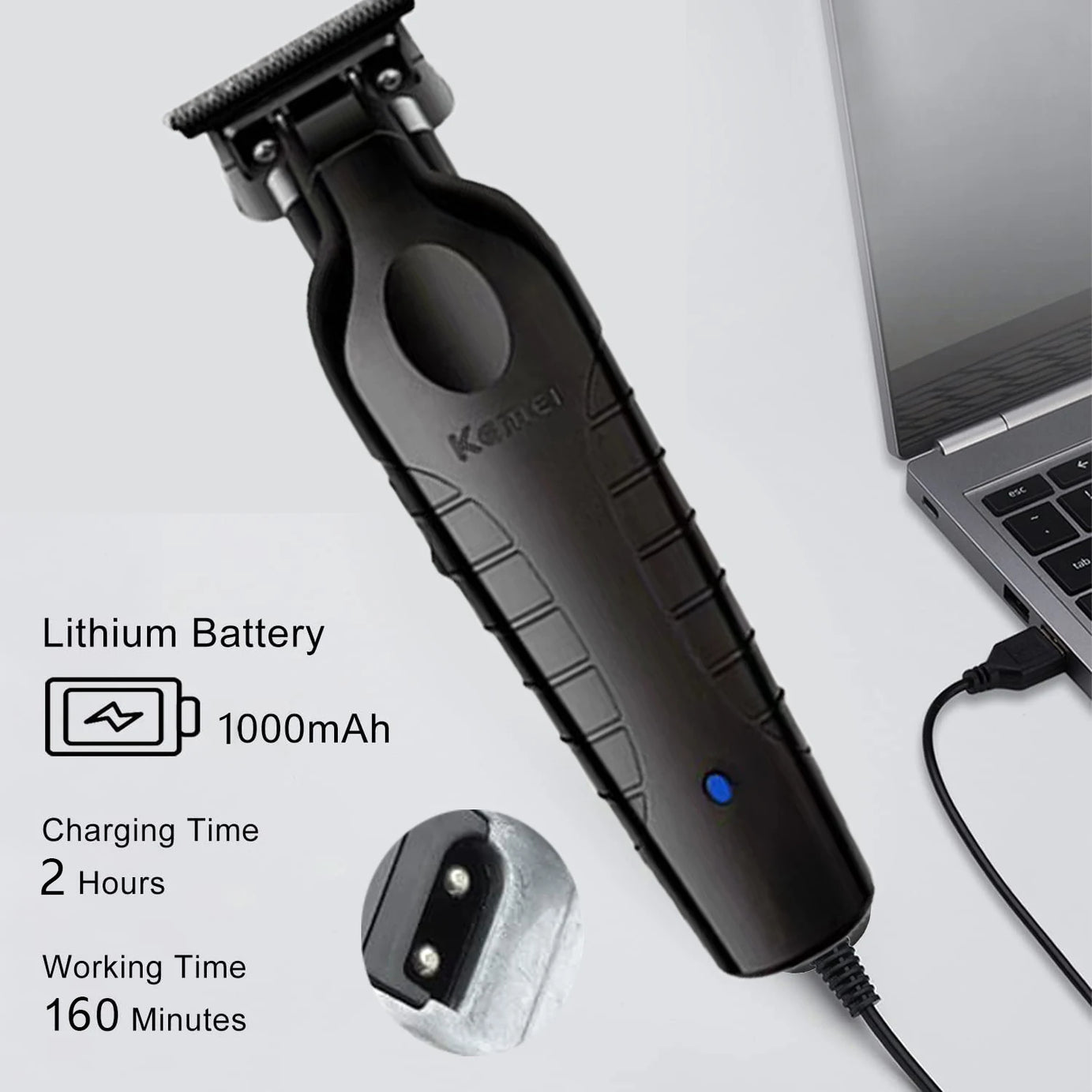 Tondeuse à cheveux sans fil Kemei 2299 Barber, tondeuse de précision à écartement zéro (0 mm), machine de coupe électrique professionnelle.