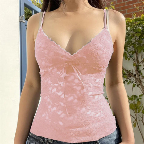 Hauts Fairycore Y2K, vêtements esthétiques pour femmes des années 2000, débardeur sans manches à bretelles spaghetti et col en V, style Coquette, streetwear
