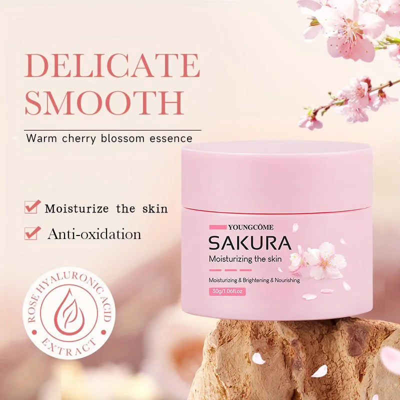 Crème à l'essence de sakura, soin hydratant visage à la fleur de cerisier pour peaux sèches et rugueuses, soin anti-âge liftant, nourrissant et réparateur au collagène