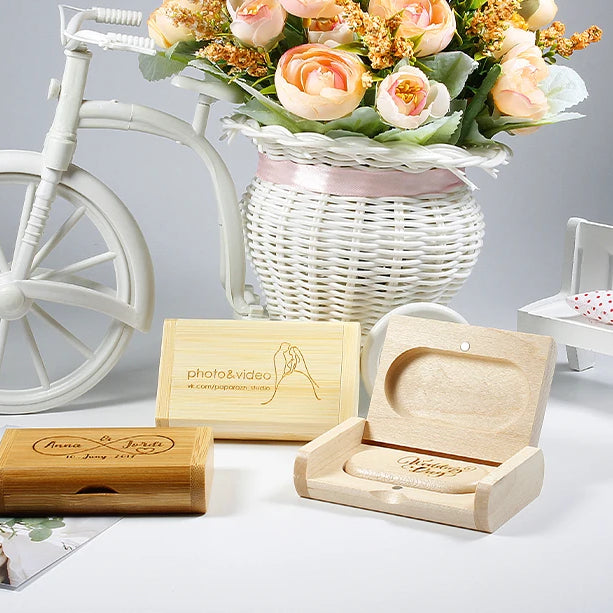 JASTER Lot de 10 clés USB 2.0 en bois (logo personnalisable) - 4 Go, 8 Go, 16 Go, 32 Go, 64 Go, 128 Go - Cadeau de mariage