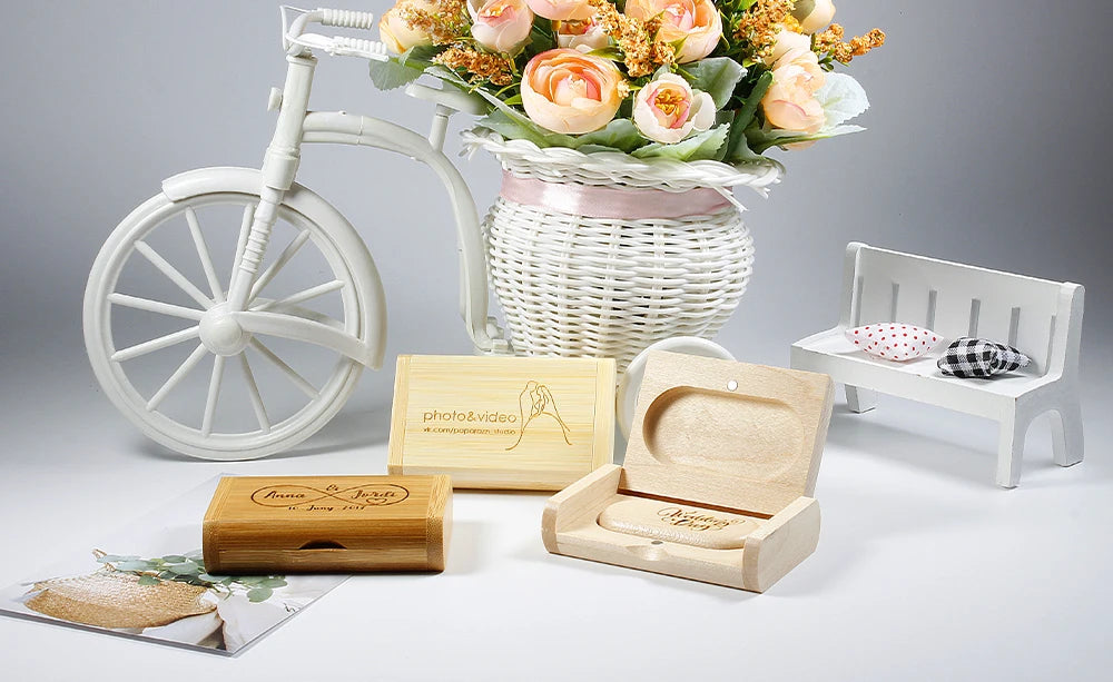 JASTER Lot de 10 clés USB 2.0 en bois (logo personnalisable) - 4 Go, 8 Go, 16 Go, 32 Go, 64 Go, 128 Go - Cadeau de mariage