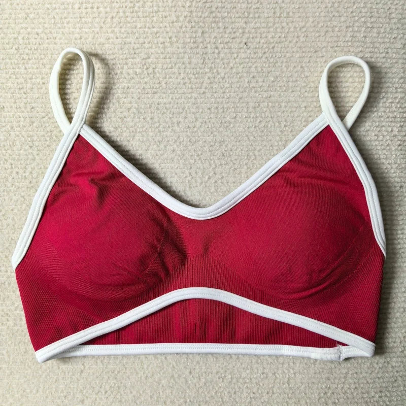 TEVEO Women's Backless Knitted Sports Bra Solid Color Summer Gym Fitness Top with Chest Cushion Sexy Suspender Yoga Bra