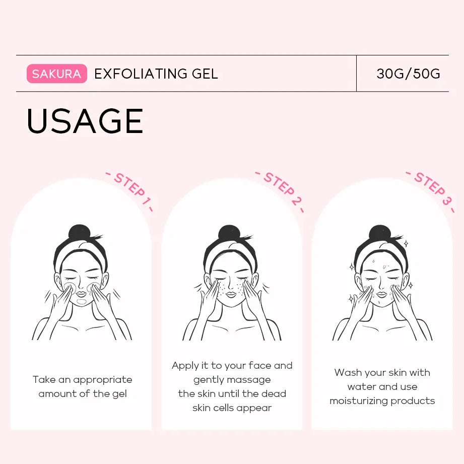 Gel exfoliant Sakura pour le visage, gommage hydratant et nourrissant réparateur, soin beauté 30 g/50 g