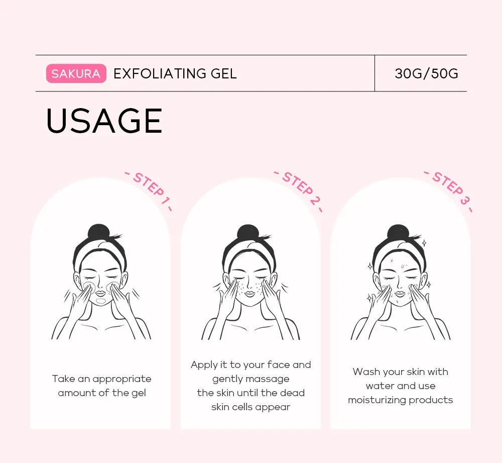 Gel exfoliant Sakura pour le visage, gommage hydratant et nourrissant réparateur, soin beauté 30 g/50 g