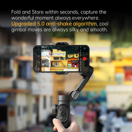 Stabilisateur à cardan 3 axes pour smartphone, pliable, portable, pour l'enregistrement vidéo, les vlogs et les appareils Android. Stabilisateur anti-tremblement PTZ pour iPhone et Android.